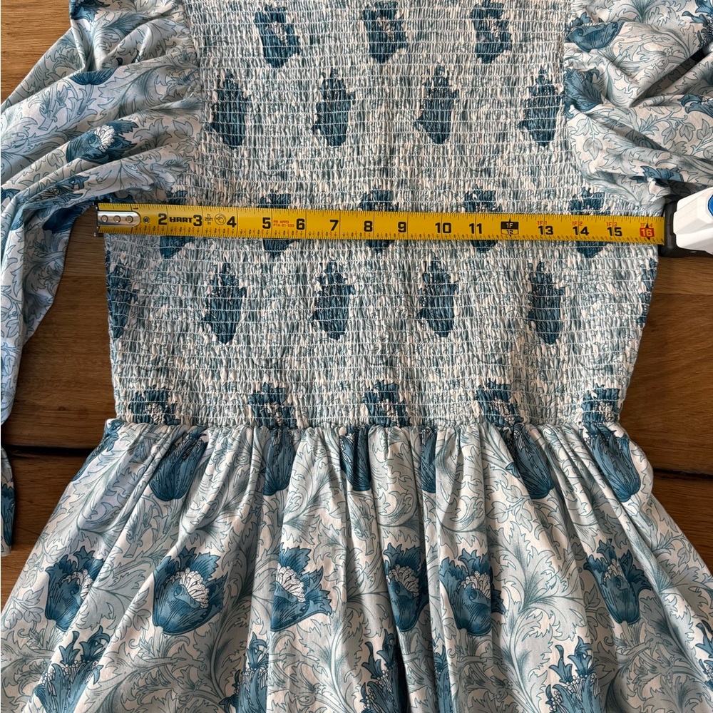 Hyacinth House | Teal Leafy Floral Smocked Larah Mini Dress | Size L - Picture 5 of 7